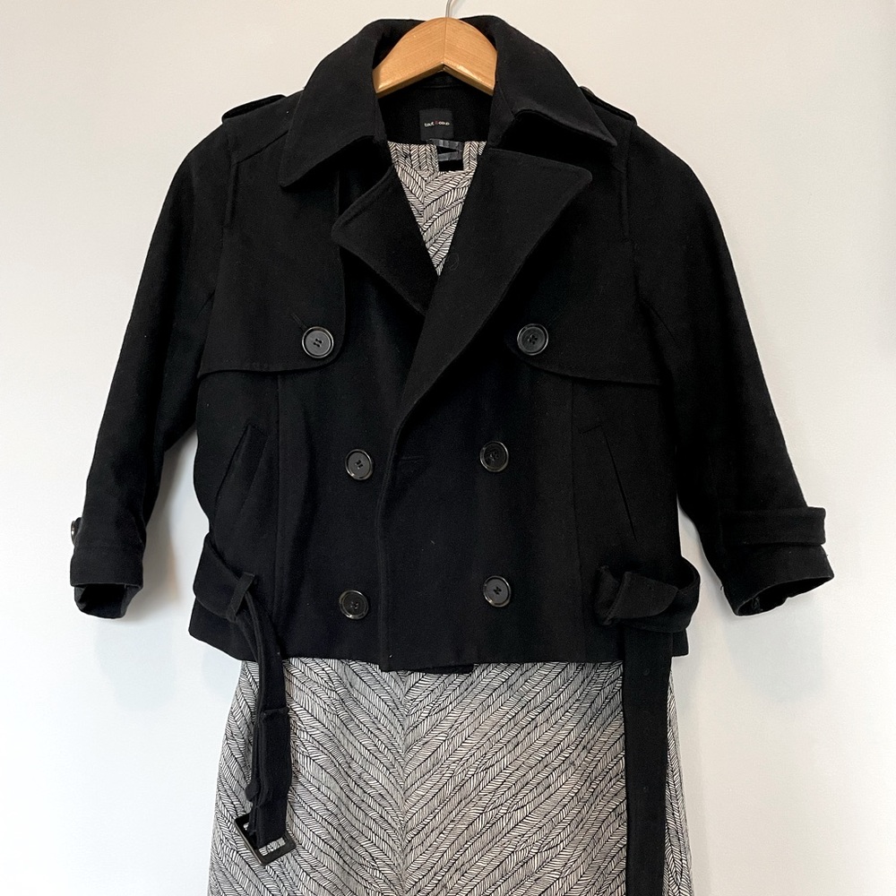 Black cropped pea coat with convertible sleeves